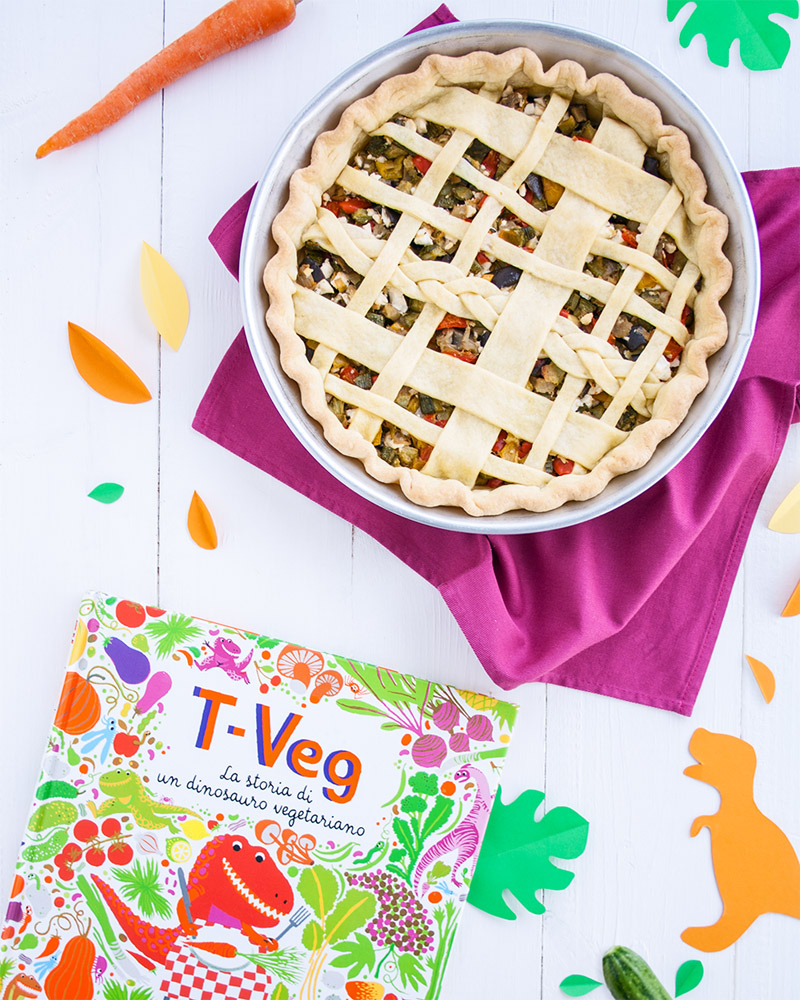 crostata salata verdure miste e feta con libro T-Veg